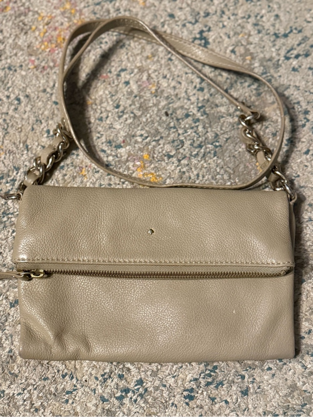 kate spade Pebbled Leather Fold-Over Crossbody in Taupe